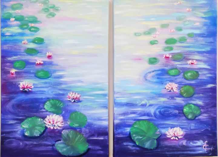 「Water lily, awakeni…」というタイトルの絵画 Tatsiana Yelistratavaによって, オリジナルのアートワーク, オイル