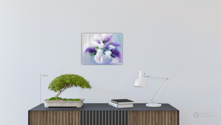 Peinture intitulée "Lilac flowers bouqu…" par Tatsiana Yelistratava, Œuvre d'art originale, Huile