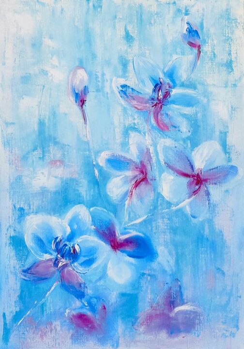 Painting titled "Arctic orchids oil…" by Tatsiana Yelistratava, Original Artwork, Oil