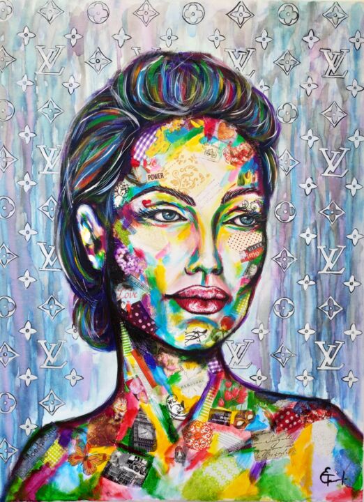 Painting titled "Angelina Jolie pop…" by Tatsiana Yelistratava, Original Art, Acrylic Mounted on Stretcher frame