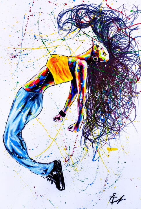 Malarstwo zatytułowany „Dancing woman, stre…” autorstwa Tatsiana Yelistratava, Oryginalna praca, Akryl