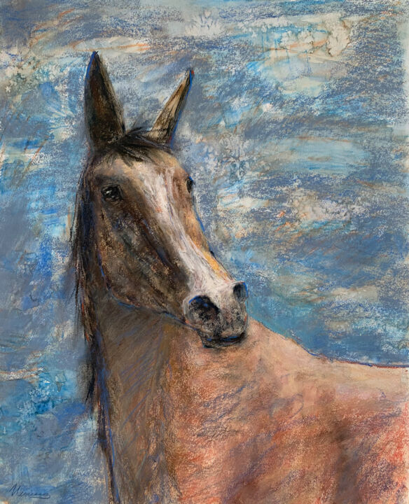 Pintura titulada "BLUE HORSE - animal…" por Tatsiana Ilyina, Obra de arte original, Pastel