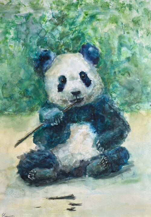 Painting titled "CUTE PANDA- animal,…" by Tatsiana Ilyina, Original Artwork, Pastel