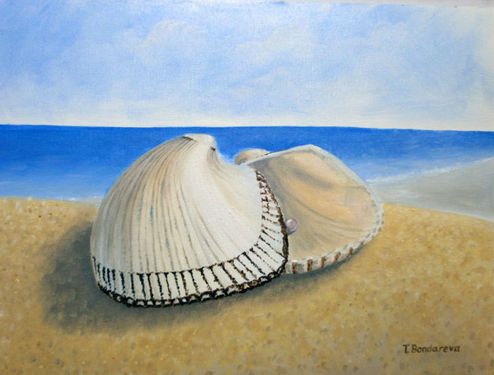 Schilderij getiteld "mediterranian-shell…" door Tatyana Bondareva, Origineel Kunstwerk