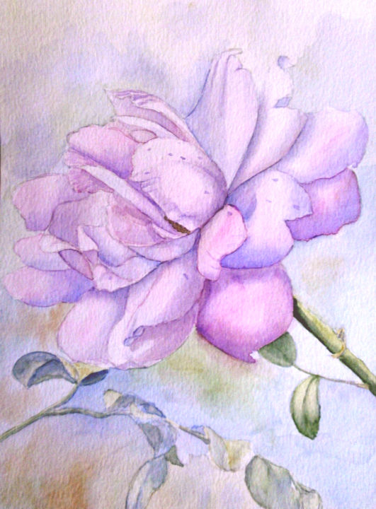 Картина под названием "pink-rose-watercolo…" - Tatyana Bondareva, Подлинное произведение искусства