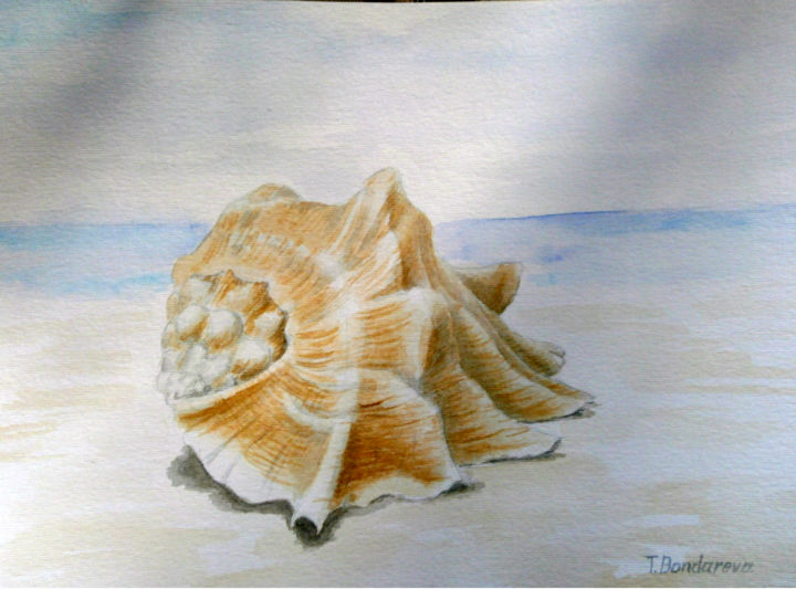 Pintura intitulada "shell-watercolor.jpg" por Tatyana Bondareva, Obras de arte originais