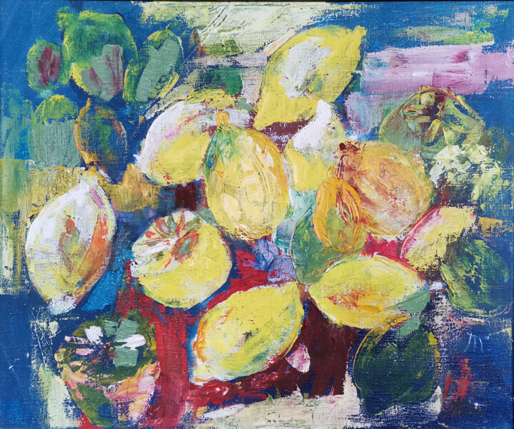 Картина под названием "Lemons" - Татьяна Ермольчик, Подлинное произведение искусства, Масло Установлен на Деревянная рама дл…