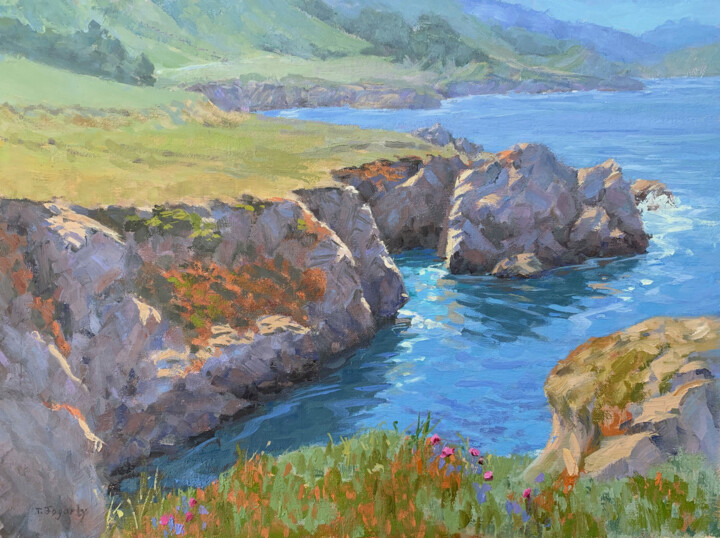 Peinture intitulée "Coastal Blooms" par Tatyana Fogarty, Œuvre d'art originale, Huile Monté sur Autre panneau rigide