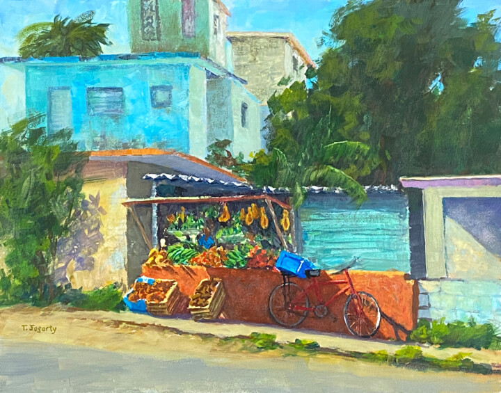 Painting titled "Caribbean Street Ve…" by Tatyana Fogarty, Original Artwork, Gouache Mounted on Wood Panel