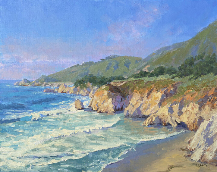 Painting titled "California Coast Cl…" by Tatyana Fogarty, Original Artwork, Oil Mounted on Other rigid panel