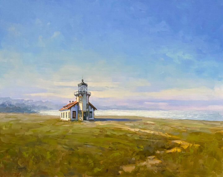 Painting titled "Point Cabrillo Light" by Tatyana Fogarty, Original Artwork, Oil Mounted on Aluminium