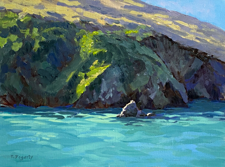 Painting titled "Albion Cove Rocks A…" by Tatyana Fogarty, Original Artwork, Oil Mounted on Other rigid panel