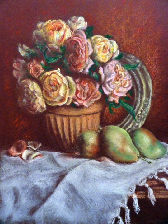 Painting titled "Розы" by Graf Tatiana, Original Artwork, Oil