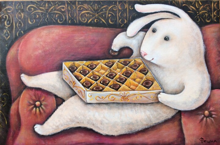 Картина под названием "Rabbit" - Татьяна Феина, Подлинное произведение искусства, Акрил