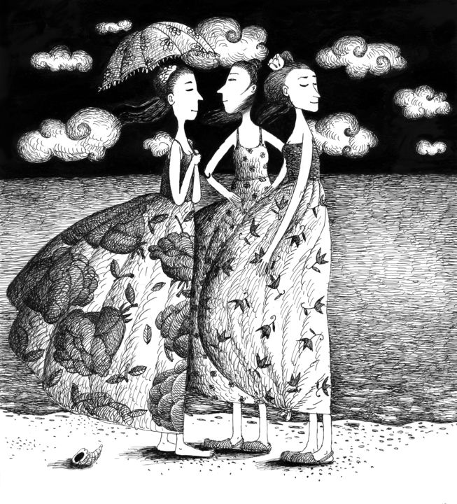 Drawing titled "Oriental ladies" by Tatyana Myasnikova, Original Artwork, Other