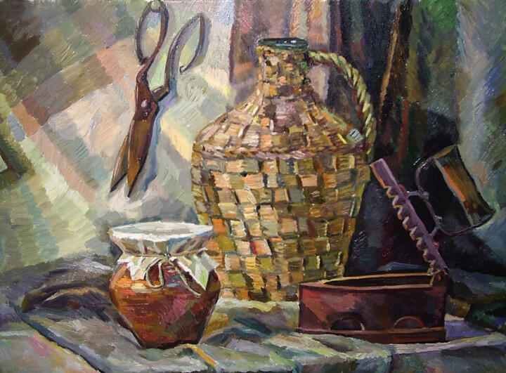 Pittura intitolato "Peasant utensils" da Tatyana Oparina-Mirolubova, Opera d'arte originale, Olio