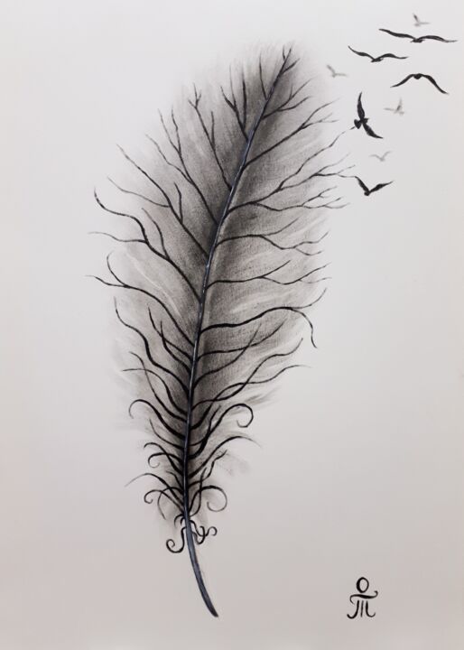 Dessin intitulée "Black Feather" par Tatyana Orlovetskaya, Œuvre d'art originale, Huile