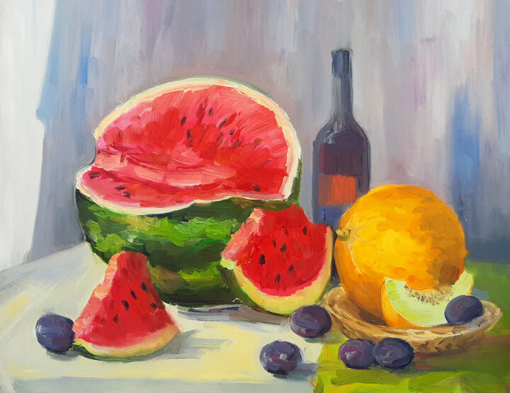 Painting titled "Delicious" by Tatyana Pertsel, Original Artwork, Oil Mounted on Wood Stretcher frame