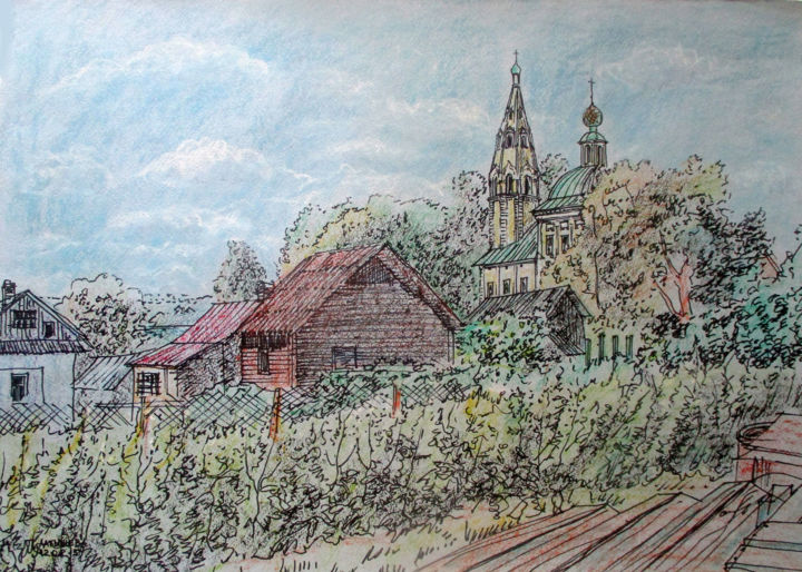 Картина под названием "Tutaev. View of St.…" - Tatyana Petrova-Latysheva, Подлинное произведение искусства, Пастель