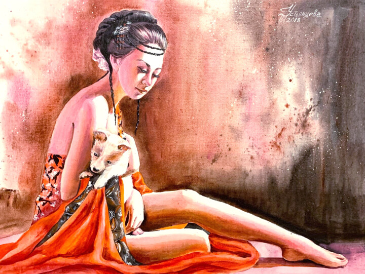 Peinture intitulée "Japanese Woman Pain…" par Tatyana Ustyantseva, Œuvre d'art originale, Acrylique