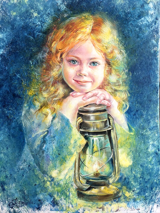 Pintura titulada "Petite Fille Peintu…" por Tatyana Ustyantseva, Obra de arte original, Oleo