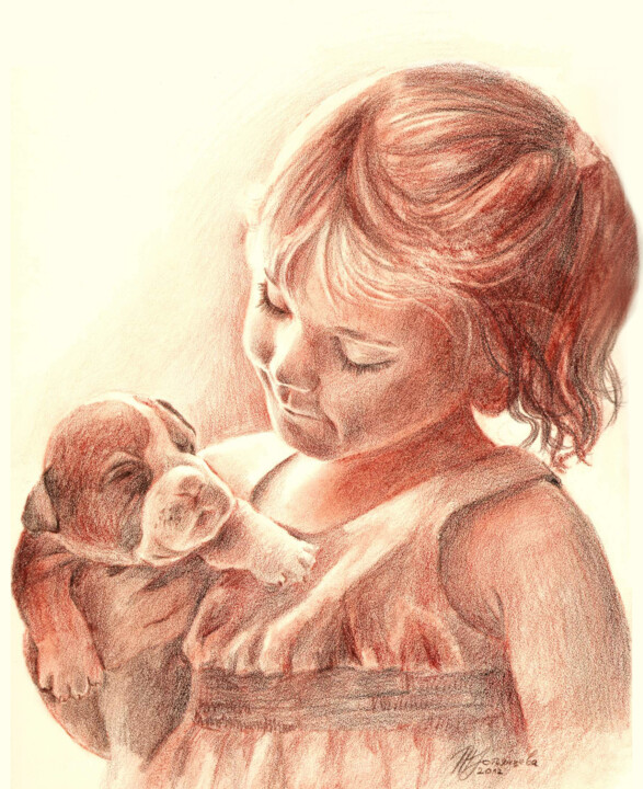 Drawing titled "Girl Portrait _ Por…" by Tatyana Ustyantseva, Original Artwork, Conté