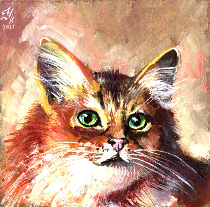 "Cat Oil Painting Pe…" başlıklı Tablo Tatyana Ustyantseva tarafından, Orijinal sanat, Petrol