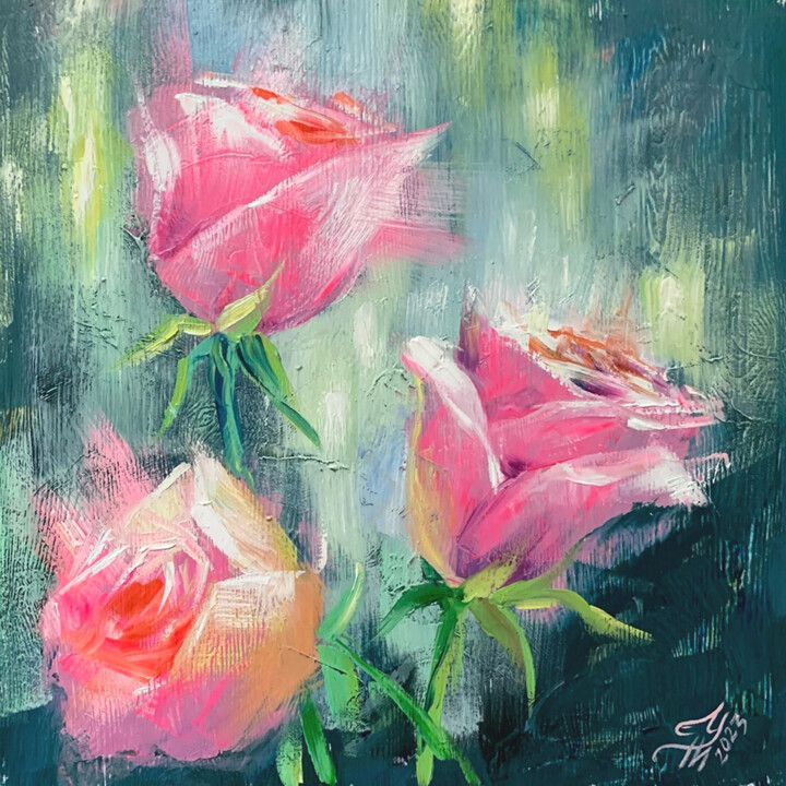 "Flowers Roses Oil P…" başlıklı Tablo Tatyana Ustyantseva tarafından, Orijinal sanat, Petrol