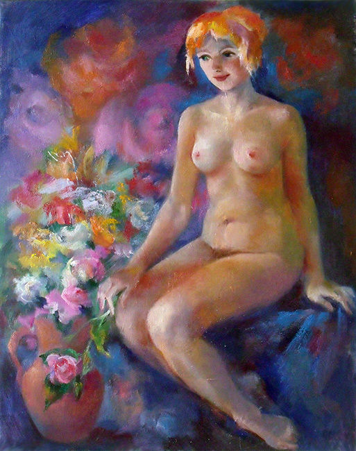 Painting titled "Flowers from Darling" by Tatyana Voronin, Original Art, Oil