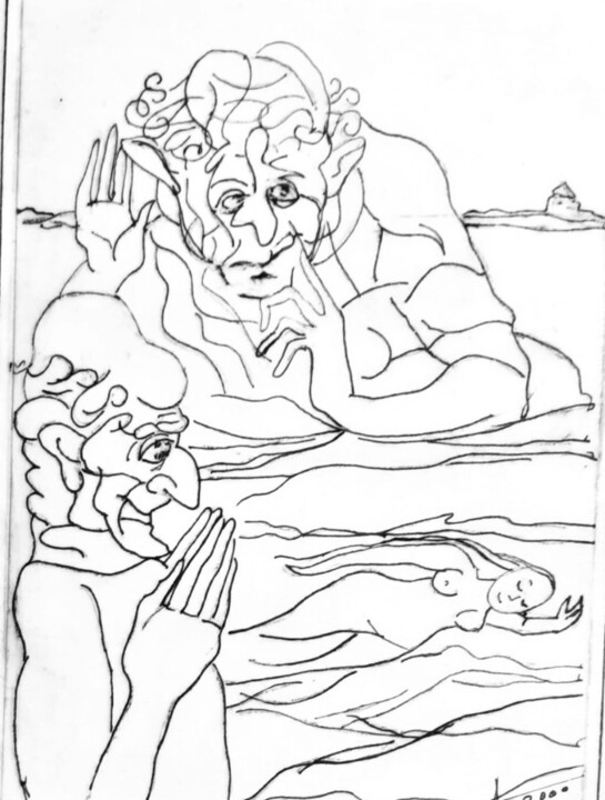 Рисунок под названием "Сусанна и старцы" - Tatyana Zakharova, Подлинное произведение искусства, Гелевая ручка