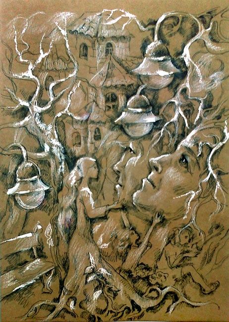 Drawing titled "Autumn of old park" by Tatyana Berestov, Original Artwork, Other