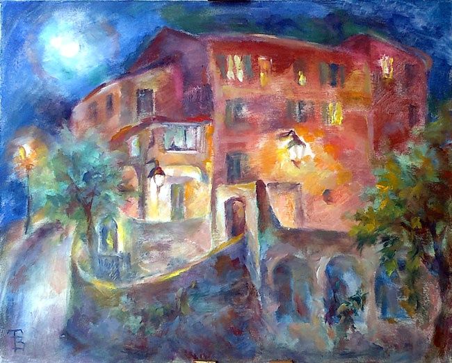 Painting titled "Night over the city" by Tatyana Berestov, Original Artwork, Oil