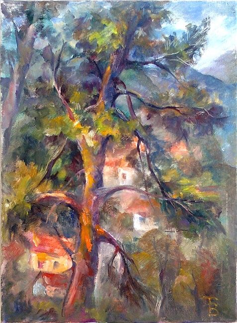 Painting titled "Pinetree" by Tatyana Berestov, Original Artwork, Oil