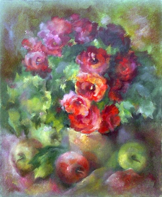 Painting titled "Red Flower" by Tatyana Berestov, Original Artwork, Oil