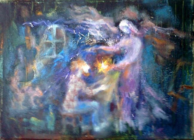 Painting titled "Painter and Pink An…" by Tatyana Berestov, Original Art, Oil