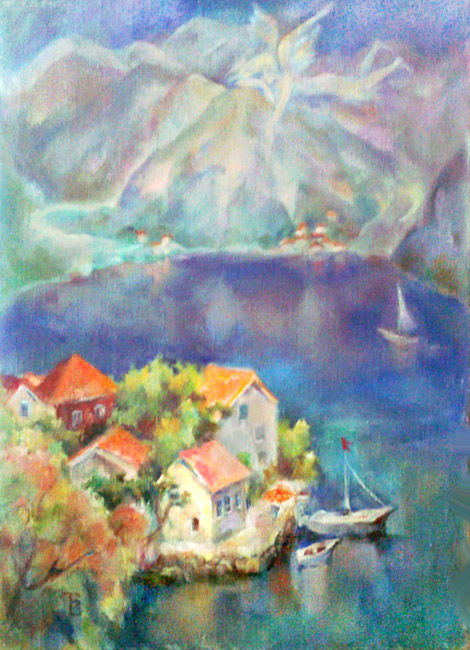 Painting titled "Morning in the gulf" by Tatyana Berestov, Original Artwork, Oil