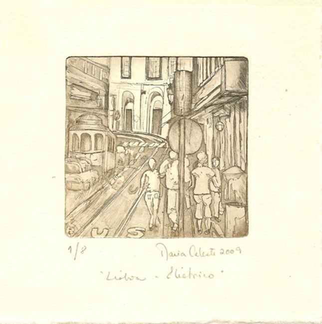 Drawing titled "Lisboa - Eléctrico" by Tavares Alves, Original Artwork
