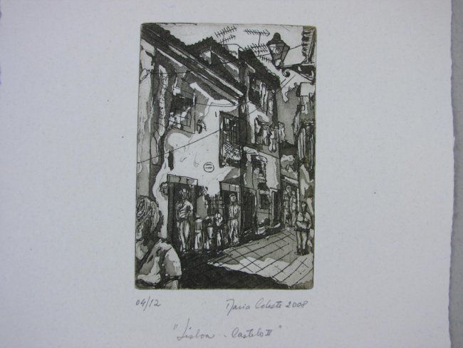 Tekening getiteld "Lisboa Castelo II" door Tavares Alves, Origineel Kunstwerk