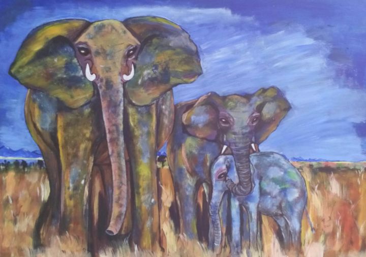 Painting titled "Elephants img-20170…" by Tawengwa Magada, Original Artwork, Acrylic