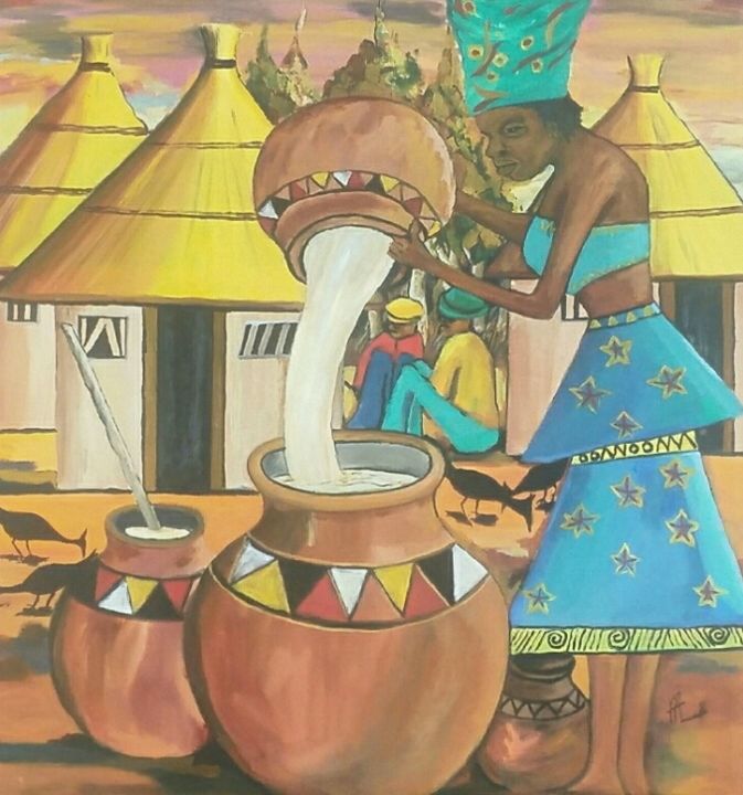 Peinture intitulée "african tradition" par Tawengwa Magada, Œuvre d'art originale, Huile