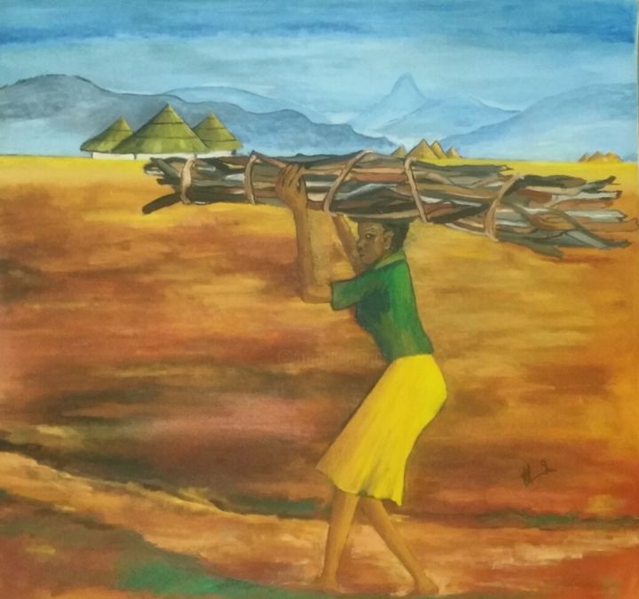 Peinture intitulée "Rural resettlement" par Tawengwa Magada, Œuvre d'art originale, Huile