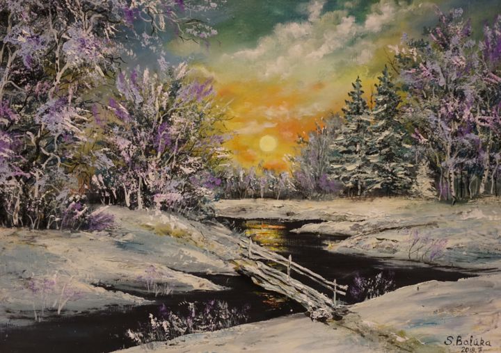 Painting titled "" FABULOUS WINTER F…" by Sergeys Balura, Original Artwork, Oil Mounted on Wood Stretcher frame