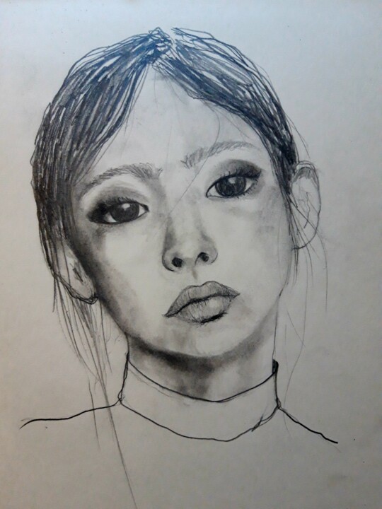 Drawing titled "Leticia" by Tay Aguilar, Original Artwork, Pencil