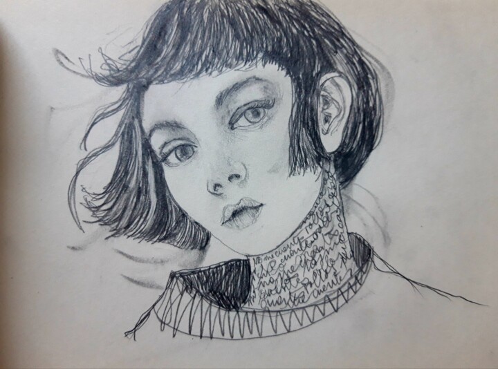 Drawing titled "Ángela" by Tay Aguilar, Original Artwork, Pencil