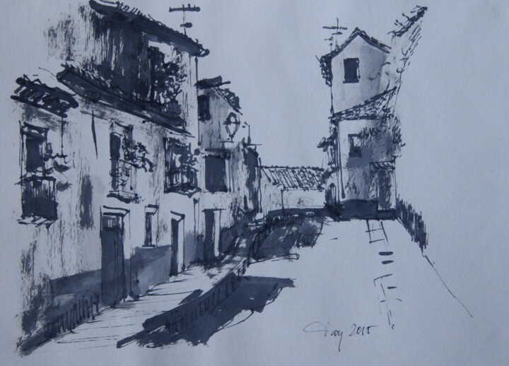 Dibujo titulada "Calle de Granada" por Tay Aguilar, Obra de arte original, Tinta