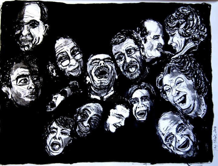 Drawing titled "Políticos" by Tay Aguilar, Original Artwork, Ink