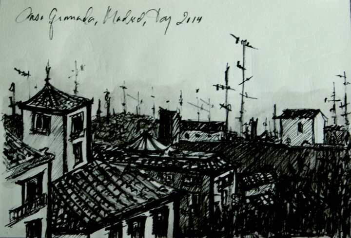 "Vista de tejados de…" başlıklı Resim Tay Aguilar tarafından, Orijinal sanat, Mürekkep