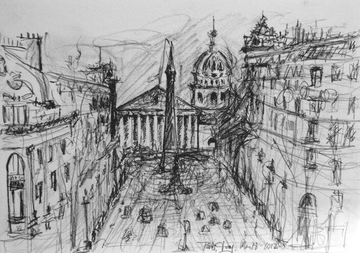 Drawing titled "Rue Royale" by Tay Aguilar, Original Artwork, Pencil