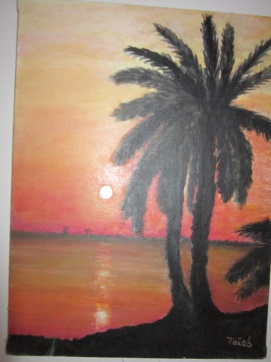 Peinture intitulée "Coucher du soleil" par Tayeb Belhoucine, Œuvre d'art originale