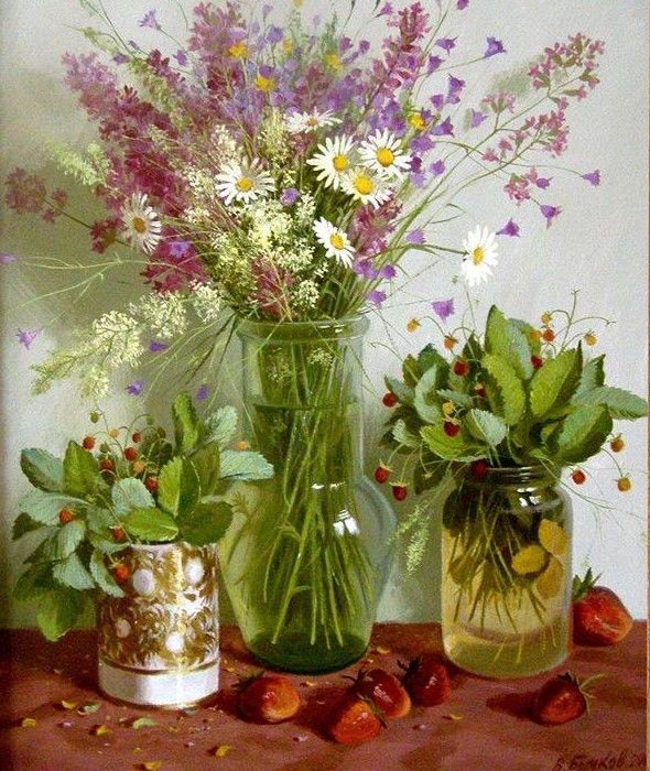 Painting titled "Fleurs sauvages" by Viktor Bychkov, Original Artwork, Oil